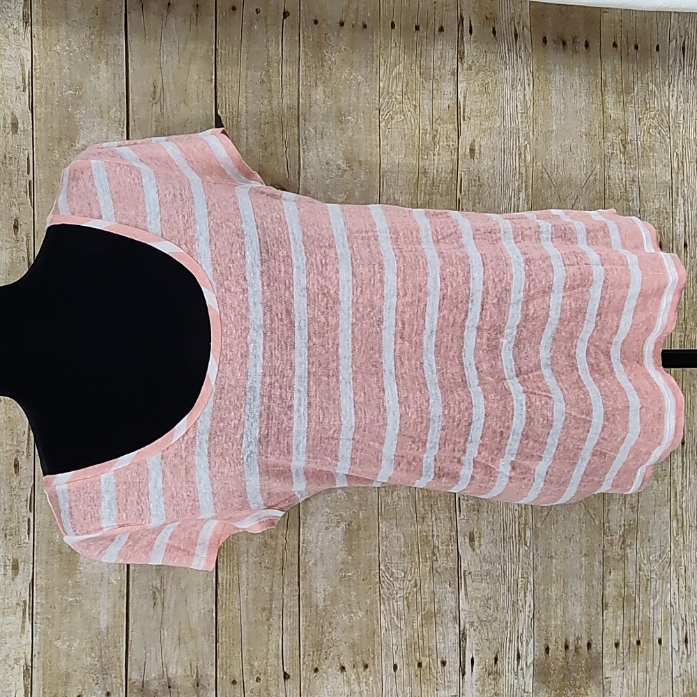 LOFT Pink and White Striped Short Sleeve Tee